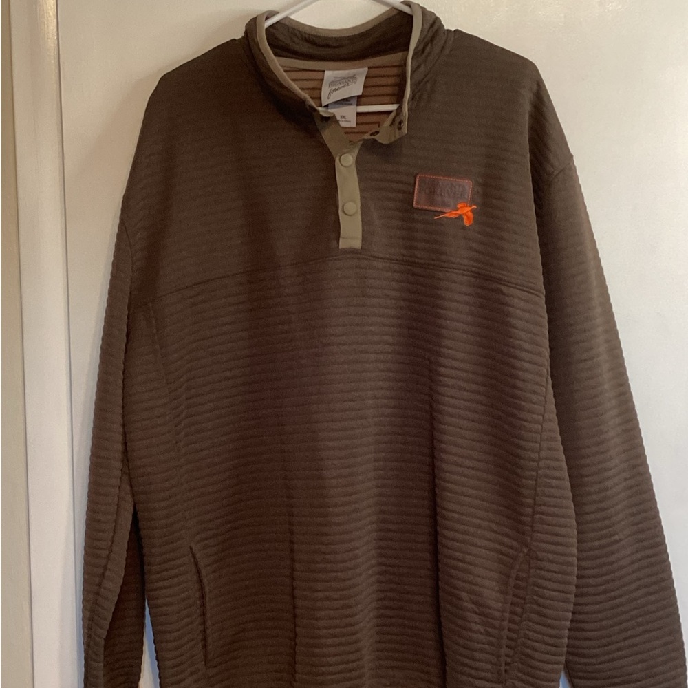 Pheasant’s Forever branded Men's olive 3/4 snap Sweater Size XXL